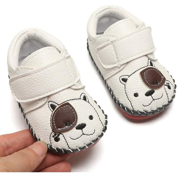 Toddler Dog/Cream White Baby Boys Girls Pu Leather Hard Bottom Walking Sneakers - Picture 4 of 7